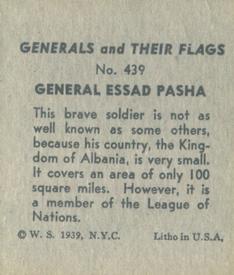 1939 W.S. Corp Generals & Their Flags (R58) #439 Essad Toptani Back
