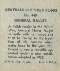 1939 W.S. Corp Generals & Their Flags (R58) #440 Jozef Haller Back