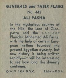 1939 W.S. Corp Generals & Their Flags (R58) #442 Mohammed Ali Pasha Back