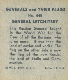 1939 W.S. Corp Generals & Their Flags (R58) #445 Gen. Letchitsky Back