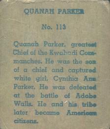 1940 W.S. Corp Indian Chiefs Type 1 (R184) #113 Quanah Parker Back