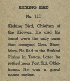 1940 W.S. Corp Indian Chiefs Type 2 (R184) #111 Kicking Bird Back
