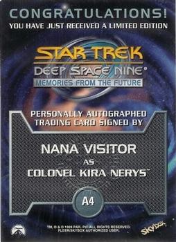 1999 SkyBox Star Trek: Deep Space Nine: Memories from the Future - Autograph Series #A4 Nana Visitor Back