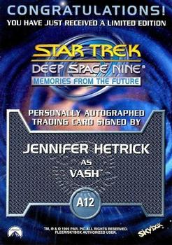1999 SkyBox Star Trek: Deep Space Nine: Memories from the Future - Autograph Series #A12 Jennifer Hetrick Back