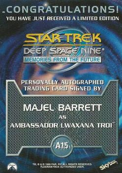 1999 SkyBox Star Trek: Deep Space Nine: Memories from the Future - Autograph Series #A15 Majel Barrett Back