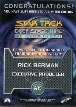 1999 SkyBox Star Trek: Deep Space Nine: Memories from the Future - Autograph Series #A19 Rick Berman Back