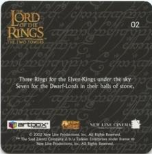 2002 Artbox Lord of the Rings: The Two Towers Action Flipz #02 Three Rings for the Elven-Kings under the sky… Back