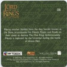 2002 Artbox Lord of the Rings: The Two Towers Action Flipz #08 Merry Back