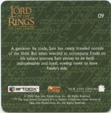 2002 Artbox Lord of the Rings: The Two Towers Action Flipz #09 Sam Back
