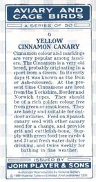 1989 Imperial Tobacco Limited 1933 Player's Aviary and Cage Birds (reprint) #6 Yellow Cinnamon Canary Back