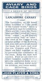 1989 Imperial Tobacco Limited 1933 Player's Aviary and Cage Birds (reprint) #12 Lancashire Canary (Coppy) Back