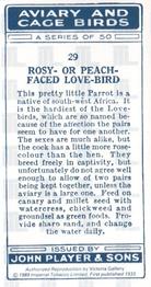 1989 Imperial Tobacco Limited 1933 Player's Aviary and Cage Birds (reprint) #29 Rosy- or Peach-Faced Love-Bird Back