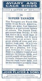 1989 Imperial Tobacco Limited 1933 Player's Aviary and Cage Birds (reprint) #36 Superb Tanager Back