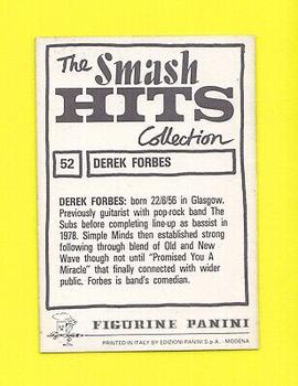 1984 Panini Smash Hits #52 Derek Forbes Back