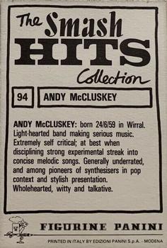1984 Panini Smash Hits #94 Andy McCluskey Back