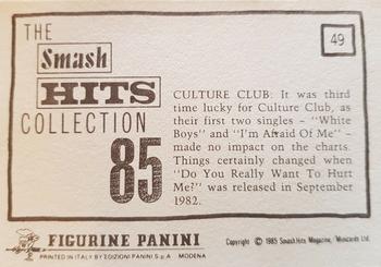 1985 Panini Smash Hits #49 Culture Club Back