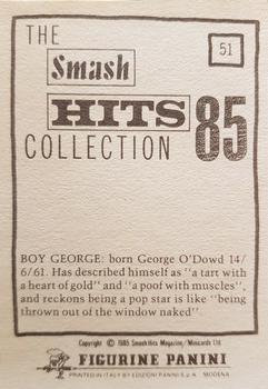 1985 Panini Smash Hits #51 Boy George Back