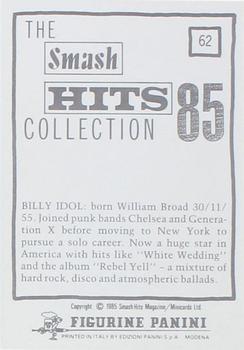 1985 Panini Smash Hits #62 Billy Idol Back