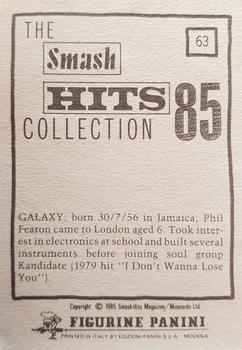 1985 Panini Smash Hits #63 Galaxy Back