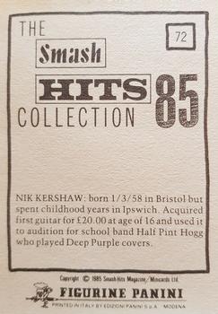 1985 Panini Smash Hits #72 Nik Kershaw Back