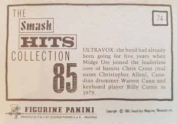 1985 Panini Smash Hits #74 Ultravox Back