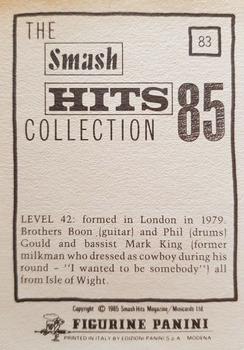 1985 Panini Smash Hits #83 Level 42 Back
