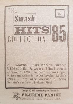 1985 Panini Smash Hits #86 Ali Campbell Back