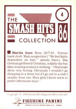 1986 Panini Smash Hits Stickers #4 Martin Gore Back