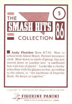 1986 Panini Smash Hits Stickers #5 Andy Fletcher Back