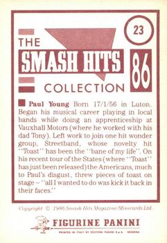 1986 Panini Smash Hits Stickers #23 Paul Young Back