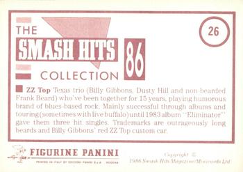 1986 Panini Smash Hits Stickers #26 ZZ Top Back