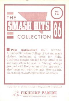 1986 Panini Smash Hits Stickers #71 Paul Rutherford Back