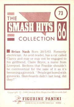 1986 Panini Smash Hits Stickers #73 Brian Nash Back