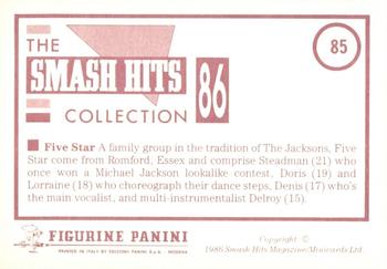 1986 Panini Smash Hits Stickers #85 Five Star Back