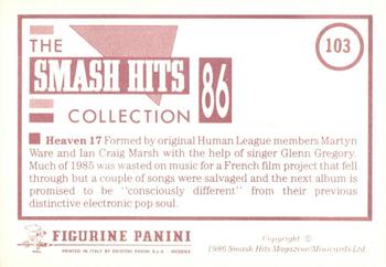 1986 Panini Smash Hits Stickers #103 Heaven 17 Back