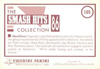 1986 Panini Smash Hits Stickers #105 Marillion Back