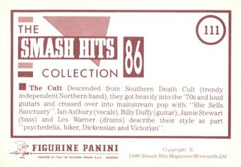 1986 Panini Smash Hits Stickers #111 The Cult Back