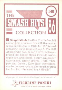 1986 Panini Smash Hits Stickers #140 Simple Minds Back
