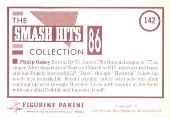 1986 Panini Smash Hits Stickers #142 Philip Oakey Back