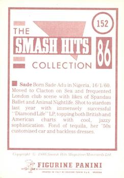 1986 Panini Smash Hits Stickers #152 Sade Back