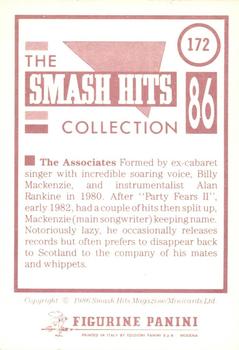 1986 Panini Smash Hits Stickers #172 The Associates Back