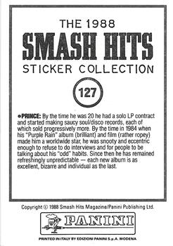1988 Panini Smash Hits Stickers #127 Prince Back
