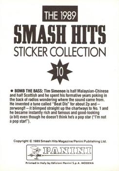 1989 Panini Smash Hits Sticker Collection #10 Bomb the Bass Back