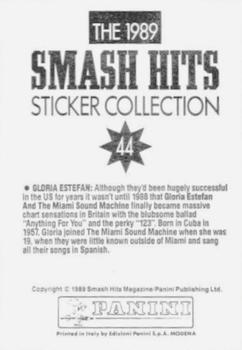 1989 Panini Smash Hits Sticker Collection #44 Gloria Estefan Back