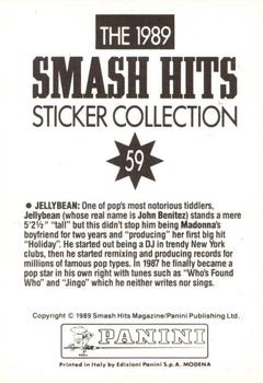 1989 Panini Smash Hits Sticker Collection #59 Jellybean Back