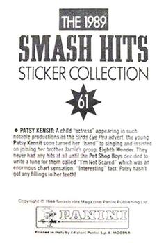 1989 Panini Smash Hits Sticker Collection #61 Patsy Kensit Back