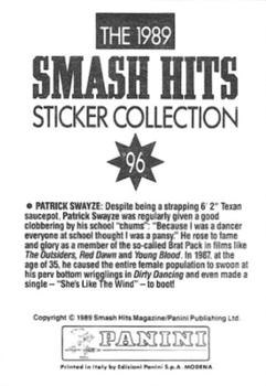 1989 Panini Smash Hits Sticker Collection #96 Patrick Swayze Back
