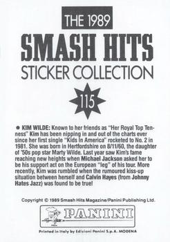 1989 Panini Smash Hits Sticker Collection #115 Kim Wilde Back