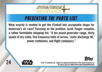 2019 Topps Star Wars: Resistance #24 Presenting the Parts List Back