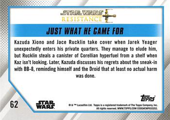 2019 Topps Star Wars: Resistance #62 Just What he Came for Back